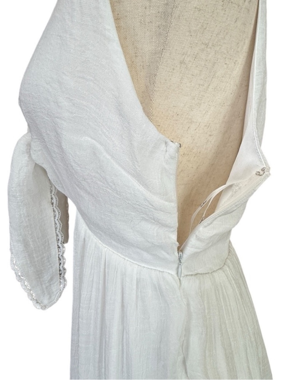 Lulu's White Sleeveless V-Neck Mini Dress w/ Front Tie & Lace Detail - Picture 5 of 6
